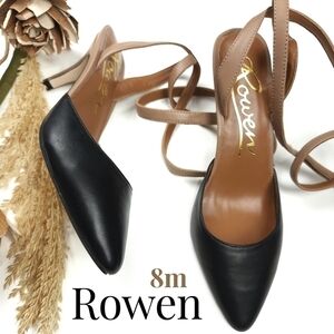 Rowen Black Tan Ankle Strap Heels Sz 8m